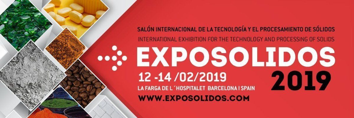 Exposolidos 2019 trade show banner, 12 to 14 February, La Farga de L'Hospitalet, Barcelona