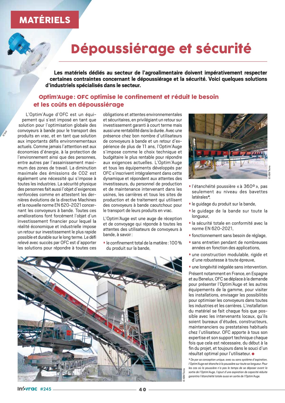 Page d'Infovrac n°245 : « Dépoussiérage et sécurité », article sur l'Optim'Auge d'OFC