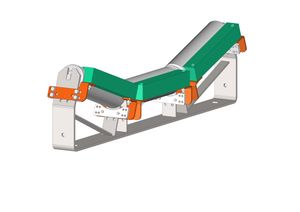 Optim'Protec-RS-CL : station de rouleaux avec protection verte fixée par clamage, sur support en acier