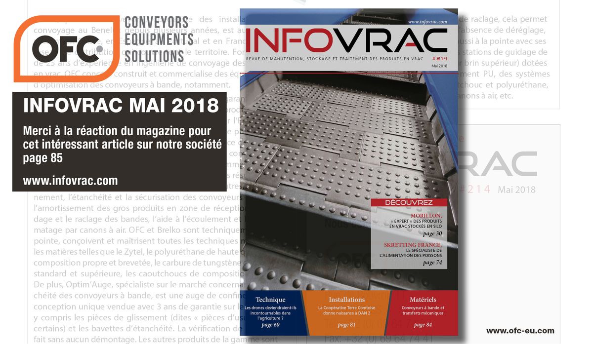 Couverture d'Infovrac n°214, mai 2018, et mention : article sur OFC page 85